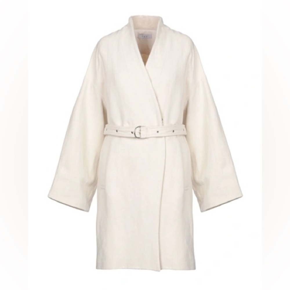 IRO Cream Wool Shawl-Collar Belted Canvas Robe Coat